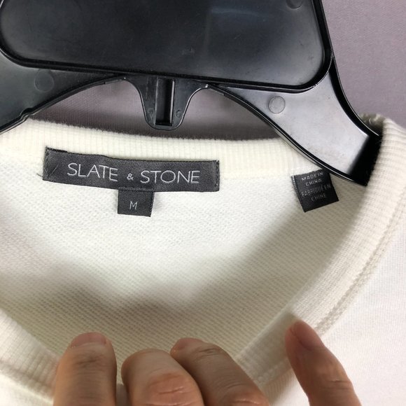 Slate & Stone Roman Blust Striped Cotton Sweatshirt in White/Blue Size M… - Picture 6 of 9